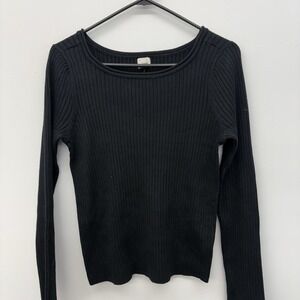 A New Day Black Ribbed‎ Knit Long Sleeve Crew Neck Sweater Top Womens Size XXL